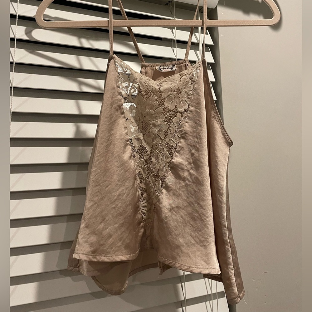 Free People Intimately Beige Lace Detail Top w/ open slit back